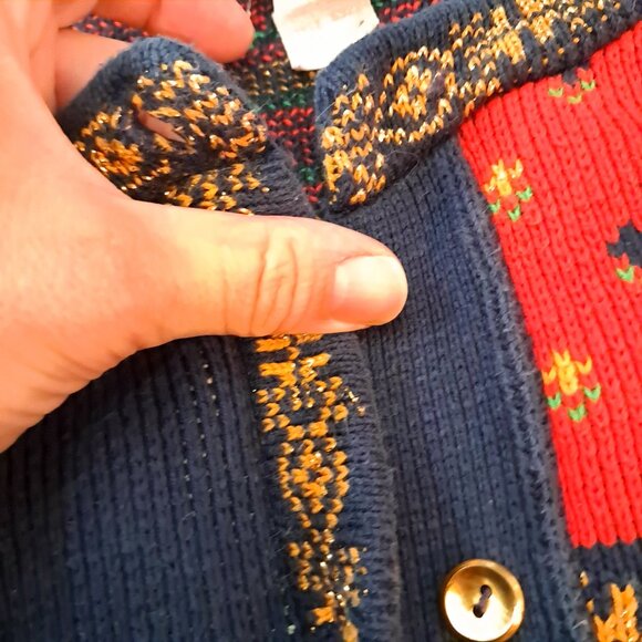 Vintage Sweater Loft Cat Cardigan Sweater Women's Size S Small blue red READ - Picture 7 of 11